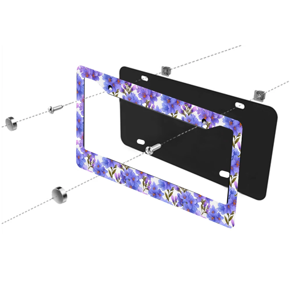 1 قطعة نمط الأزهار الأرجواني 2-Hole إطار لوحة الترخيص ، مادة الألومنيوم ، 6x12 بوصة مع طقم مسامير ربط ، الرجعية الجدة سيارة الديكور