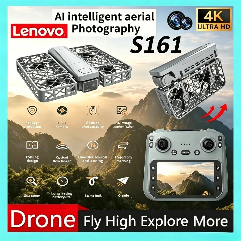 

Lenovo S161 MAX 8K Portable Brushless Foldable RC Drone Quadcopter, Humanoid Tracking, Gesture Photo&Video Headless Mode
