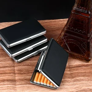 New 5.5 slim metal leather Cigarette case 20 pack portable personalized creative storage Cigarette Box Smoking Accessories
