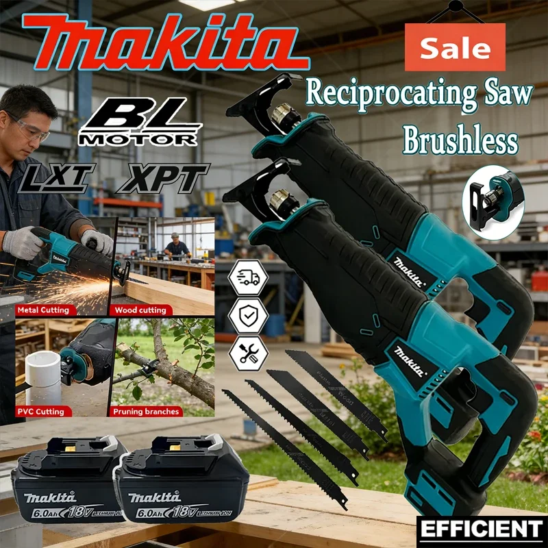 

Бесщеточная сабельная пила Makita, портативный аккумуляторный электроинструмент с 4 пильными полотнами для батарей 20В/18В