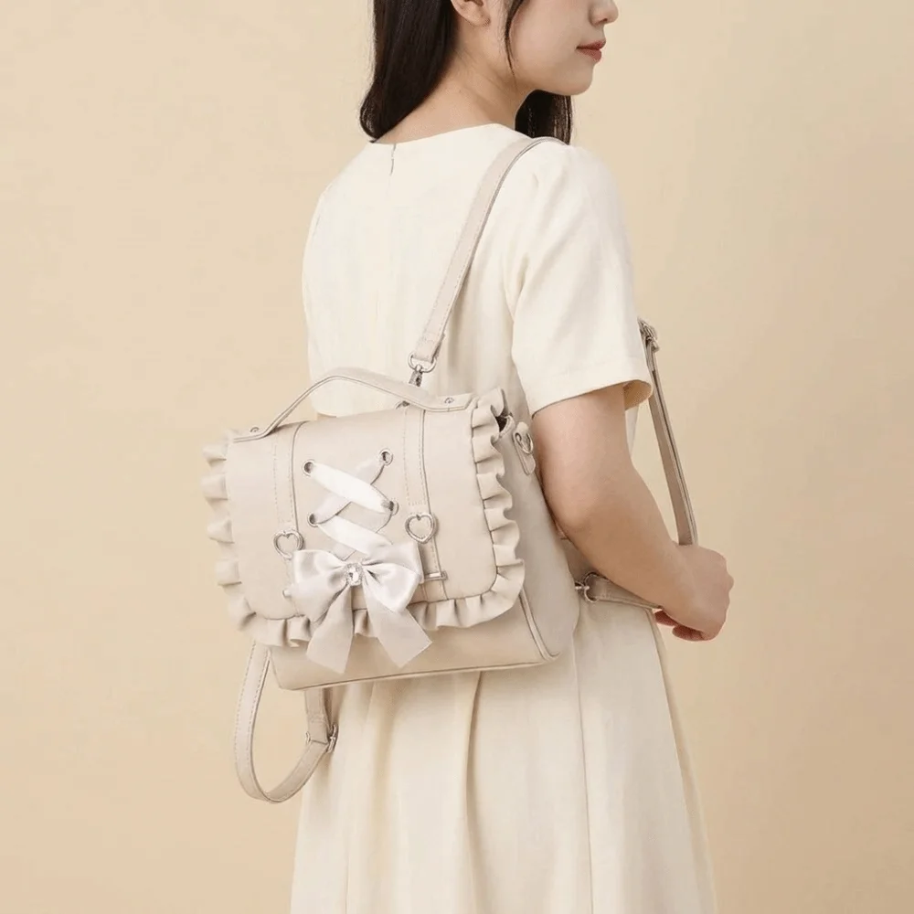 Simple Tie Bow Backpack Bowknot Large Capacity Ballet Style Shoulder Bag Korean Style Handbag School Bag Gift
