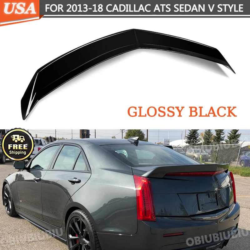 

V Style Rear Spoiler Lip Rear Tail Wings For Cadillac ATS Sedan 2013-2018 ABS Rear Trunk Wing Gloss Black or Carbon Fiber Look