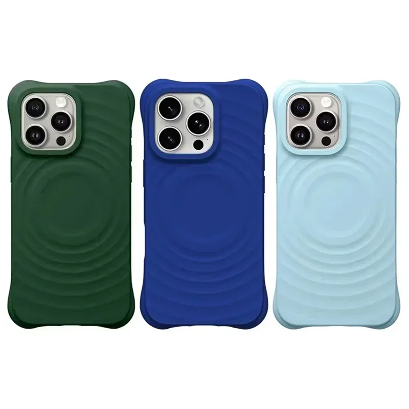 

New Blue Green Ripple Silicone Engraved Letters Magnetic Phone Case Cover for IPhone 12 13 14 15 16 Pro Max Case