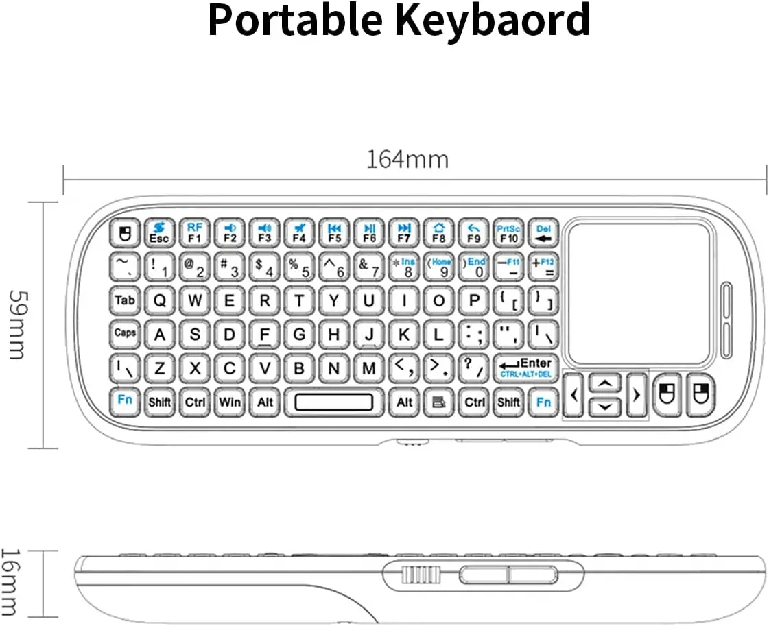 Mini tastiera wireless QWERTY da 2,4 GHz con mouse touchpad combinato per Android/PC/tablet/PS4/Raspberry Pi 3/HTPC