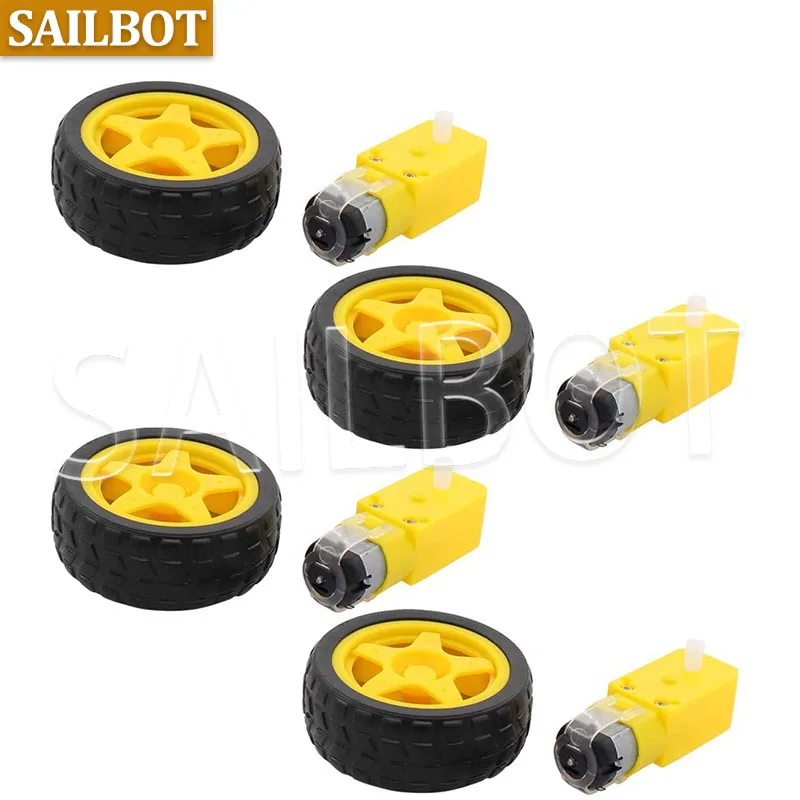 4PCS DC Electric Motor + Plastic TT Motor Tire Wheel 3-6V Dual Shaft Gear Motor TT Magnetic Gearbox Engine For Arduino Smart Car