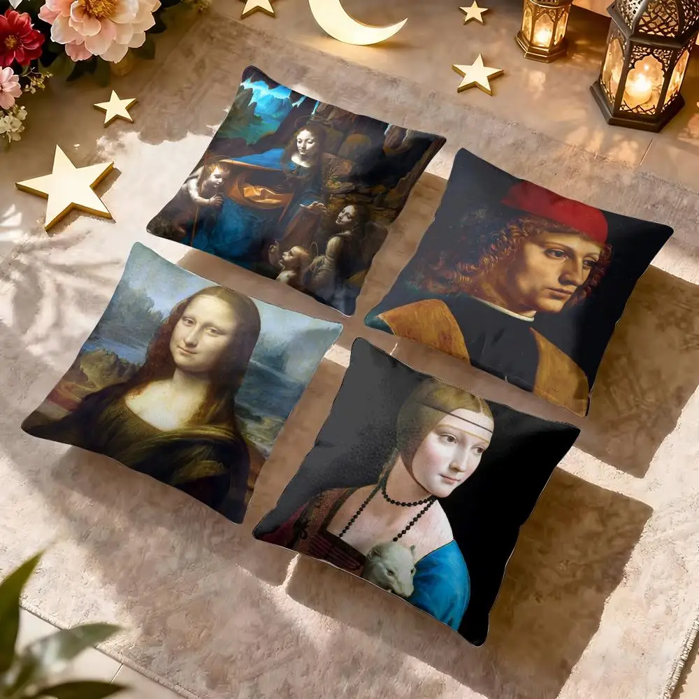 Da Vinci Artwork Mona Lisa Cushion Cover Soft Short Plush Pillow Cover Smooth Cozy Texture Aesthetic Cushion Case Home Decor