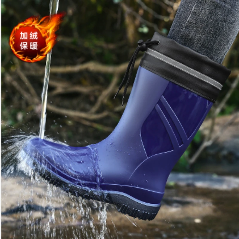 Men's Medium Tube Rain Boots Outdoor Anti-Slip Rubber Galoshes Shoes for Men Waterproof Fishing Shoe Botas Hombre Zapatillas