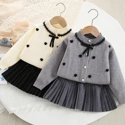 New Cute Sets for Children Knitted Sweater+Checkered pleated Skirt 0-6 Year Old Girls Autumn New Two Piece Set