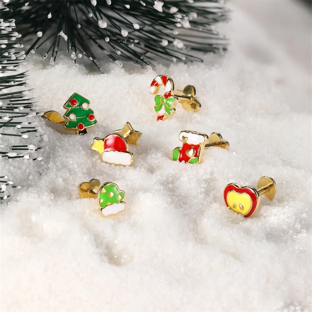 Aide 925 Sterling Silver Small Zircon Xmas Piercing Earrings For Women Piercing Gold Minimalist Daily Jewelry Y2K Party Gift