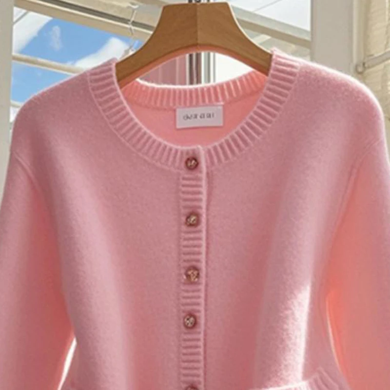 Coreia do sul rosa cardigan camisola feminina outono inverno novo elegante de alta qualidade escritório malha casaco de manga comprida chique casual topo y2k