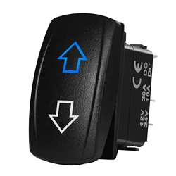 Waterproof 12V/24V DPDT Reverse Polarity Rocker Switch Blue LED Latching/Momentary (On-Off-On) for DC Linear Actuators