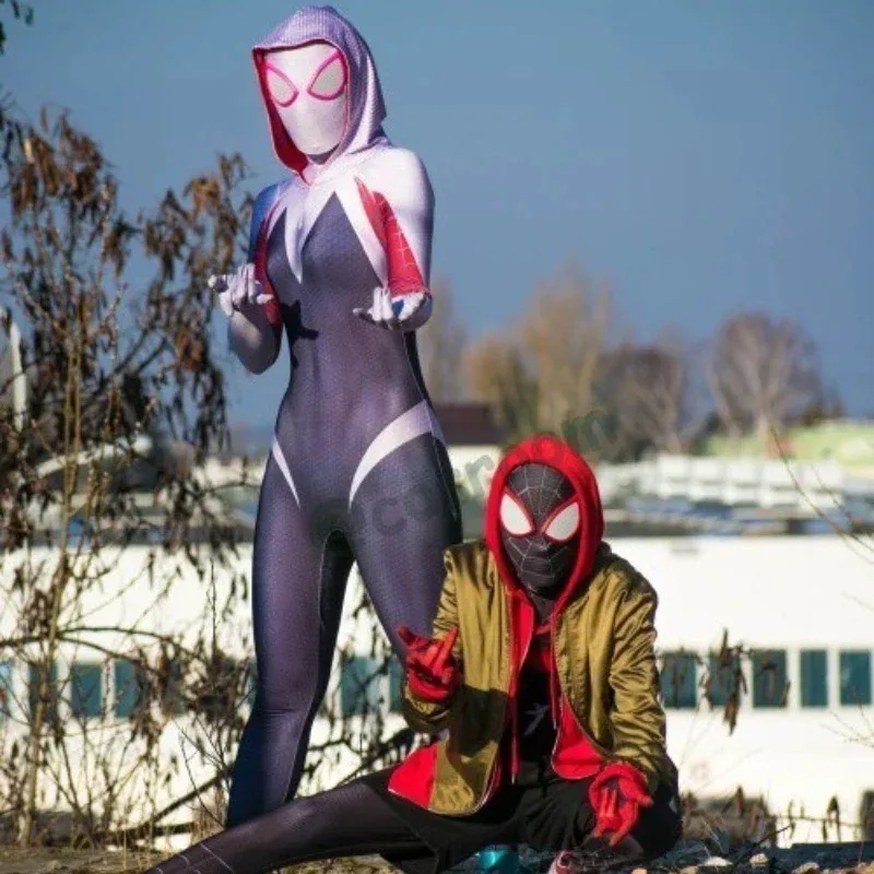 Spider Gwen Costume Halloween costume Zentai Suit Spandex Bodysuit Into The Spider Verse Costumes Gwen Stacy Cosplay Party Outfi