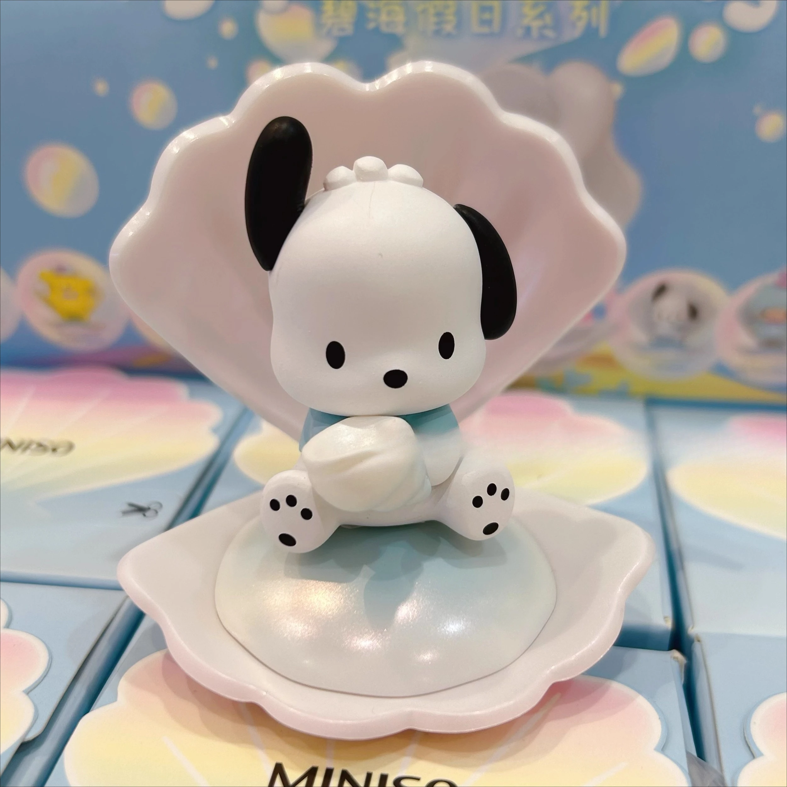 Rodzina Sanrio, gadżety z motywem niebieskiego morza, figurki w niespodziance, Kulomi, pieski Cynamon, Mero, pieski Tipaca, urocze ozdoby na biurko