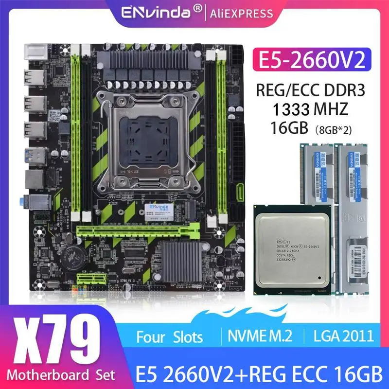 

New ENVINDA X79 Motherboard with XEON E5 2660 V2 4*4G or 2*8GB DDR3 1333 REG ECC RAM Memory Combo Kit Set NVME SATA Server