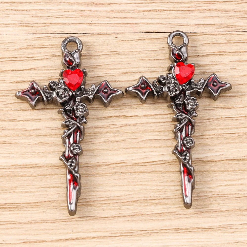 Tusember 5 Stück Metall Gothic Kristall Rosenblumen Kreuz Anhänger für Halsketten Ohrringe DIY Schmuckherstellung Zubehör – Detail 2