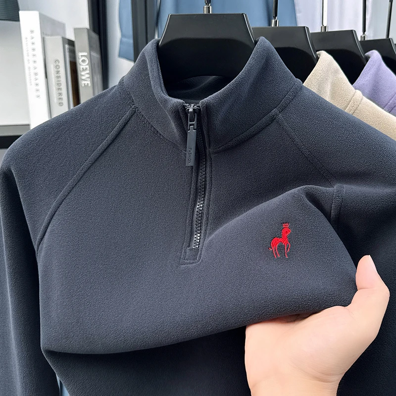 جديد رائع التطريز الرجال نصف البريدي الوقوف طوق هوديي عالية الجودة الصوف الدافئة طويلة الأكمام الشتاء ملابس رجال الأعمال غير رسمية #4