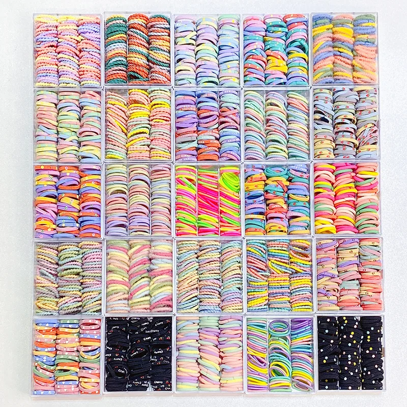 60 Pcs/Box Cute Print Simple Children Small Hair Rope Girls Kids Elastic Tie Hair Ring Rubber Bands Holder Accessories Headdress