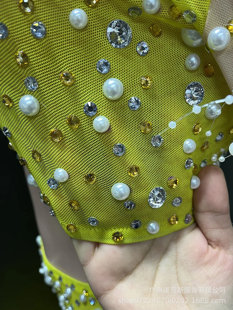 فاخر لؤلؤة الماس سبليت قطعتين ريشة مزاجه فستان شركة الاجتماع السنوي المرأة الراقية فستان Vestido Para igreja