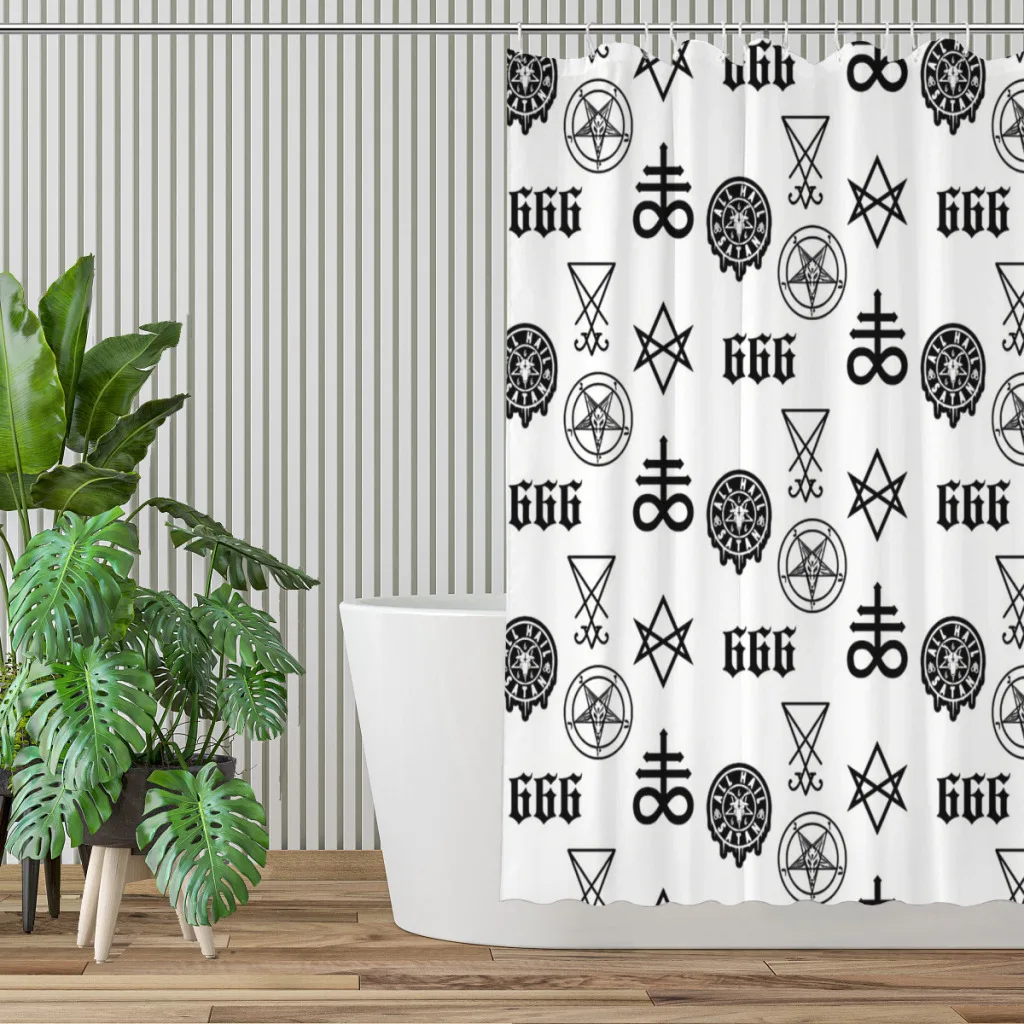 Satanic 666 Baphomet Sigil Lucifer Hexagram Leviathan Bathroom Shower Curtains Waterproof Partition Home Decor Accessories