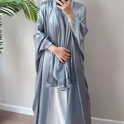 New Turkish Dubai Open Kimono Abaya Silky Party Moroccan Caftan For Women Jalabiyat Batwing Sleeve Robe Prayer Dress Ramadan Eid