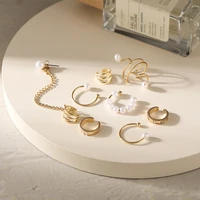Lot de 5 boucles d'oreilles tendance et élégantes, style classique, cadeaux pour femmes, sans perçage, clips argentés en forme de feuille circulaire 5