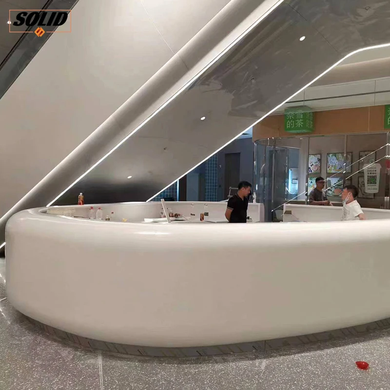 Newstyle Commercial moderne Surface solide Table de réception centre commercial Circularité bois réception comptoir