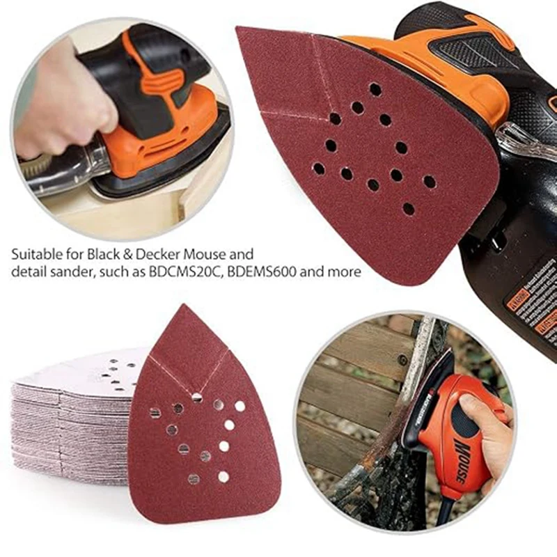DT16 30 Pcs 120 Grit Triangular Sandpaper, 12 Holes Mouse Detail Sander Sanding Sheets for Multi-Sander