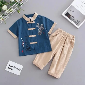 Boys' Set Summer Cotton Hemp Short Sleeve Children's 2025 New Children's Baby Chinese Style Tang Suit Two Piece Set