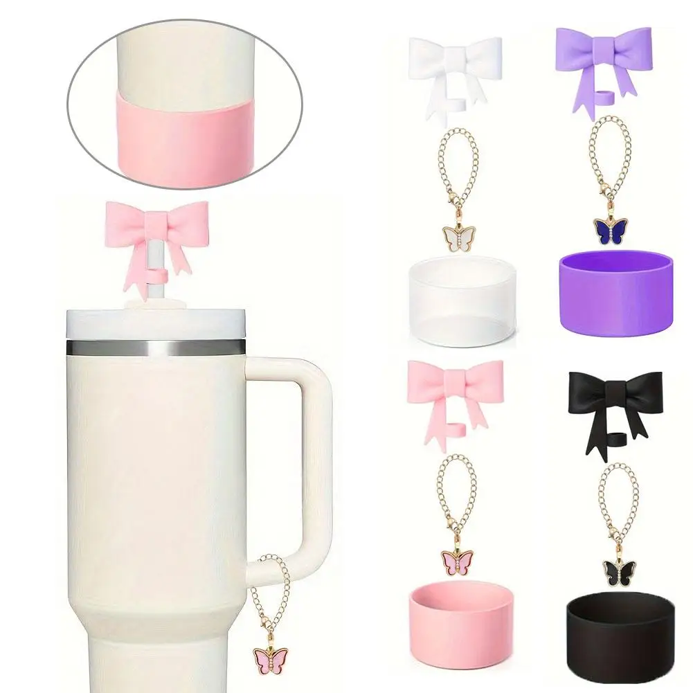 For Stanley Cup Multi Colored Bow Straw Cap 10mm Lobster Combination Cup Bow Accessories Buckle Plug Chain Dust Water Penda S4D8