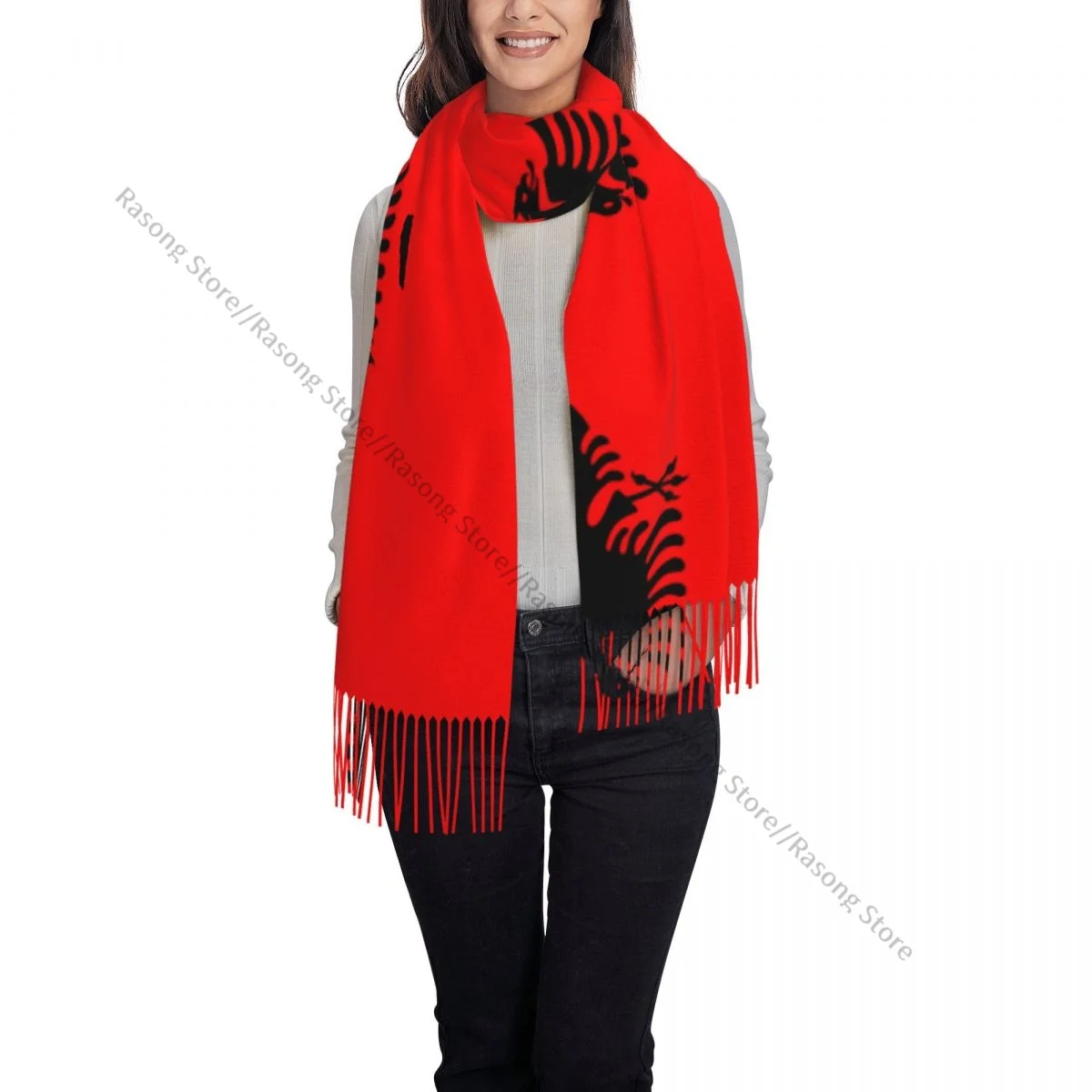 Flag Of Albania Winter Scarf Shawls Wrap Women Men Warm Bufanda Tassel Scarves