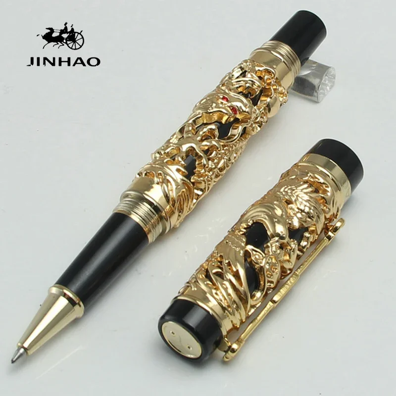 

JINHAO Dragon Phoenix Vintage Luxurious Rollerball Pen, Metal Carving Embossing Heavy Pen, Noble Gray & Red for Office School