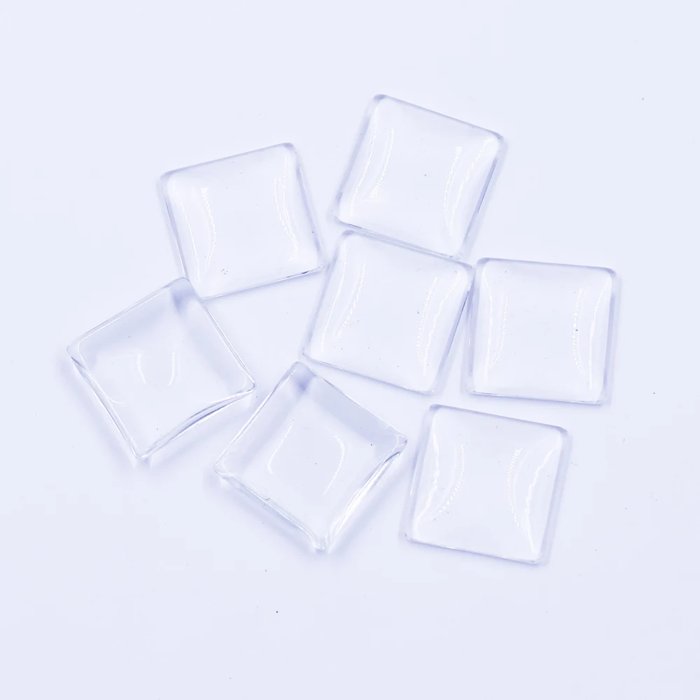 20/25mm Square Glass Domes Flatback Transparent Cabochons Fit Blank Cameo Setting DIY Necklaces Brooches Accessories Materials