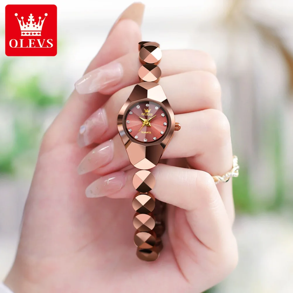 

OLEVS Top Brand Luxury Tungsten Steel Quartz Watch for Women Fashion Rose Gold Bracelet Elegant Women Dress Watches Reloj Hombre