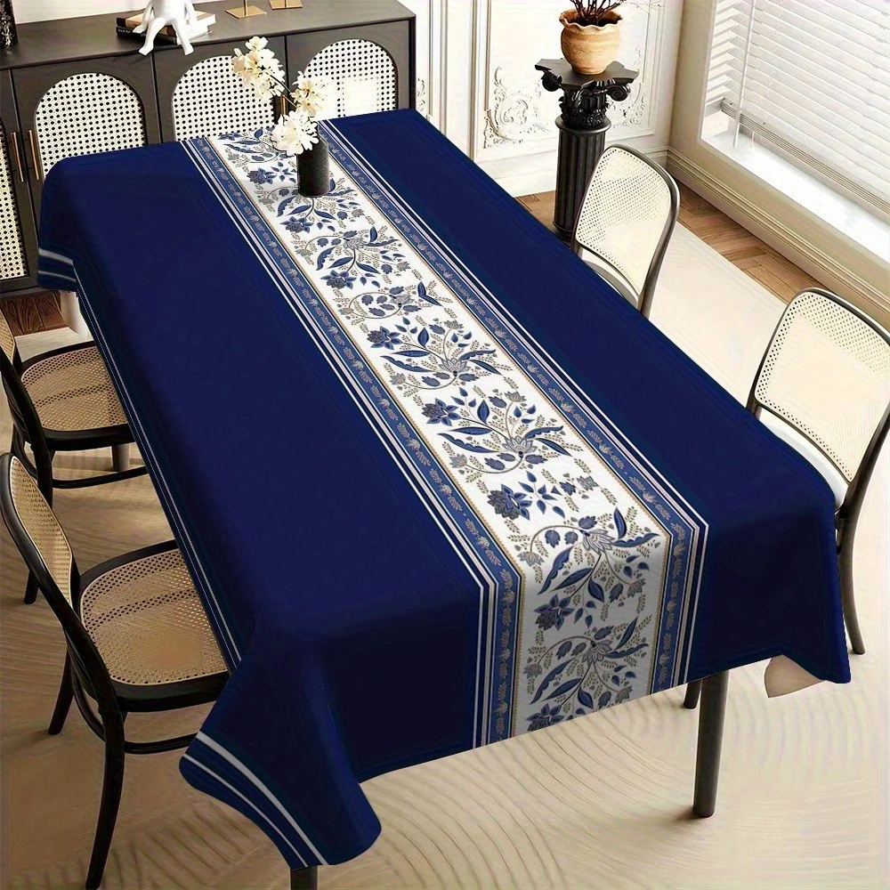 One elegant navy blue floral pattern tablecloth - square and rectangular table covers