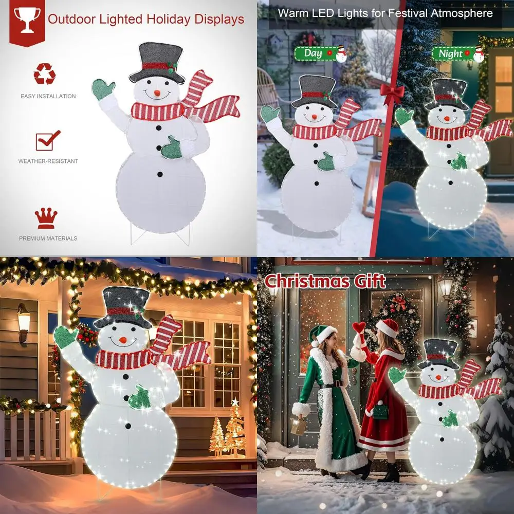 

5.3-Foot Glitter Snowman with LED Lights, Red Scarf & Black Hat for Christmas Outdoor Decorations