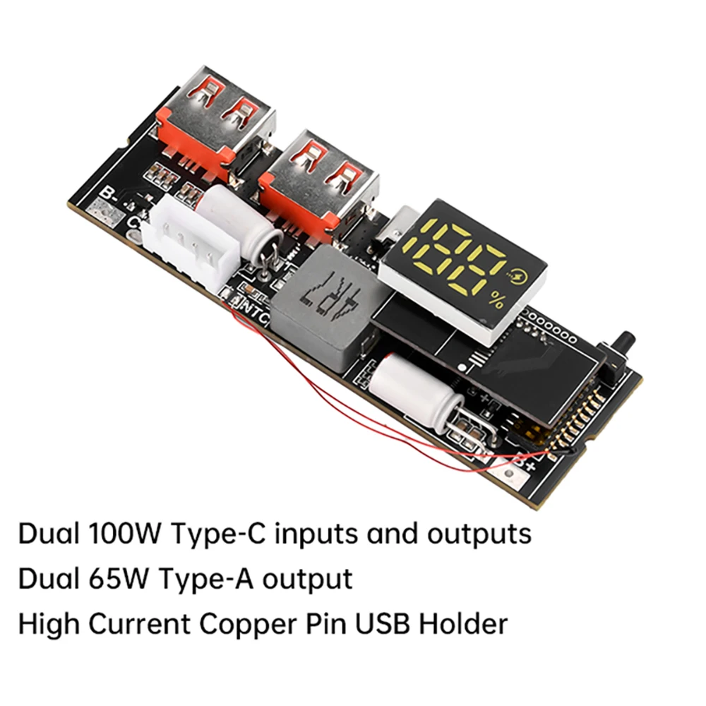 65W 100W DIY Power Bank Motherboard Dual Type-C Bidirectional Fast Charging PD3.1 PPS SCP VOOC MPPT Solar Charger Board 3S 4S 5S