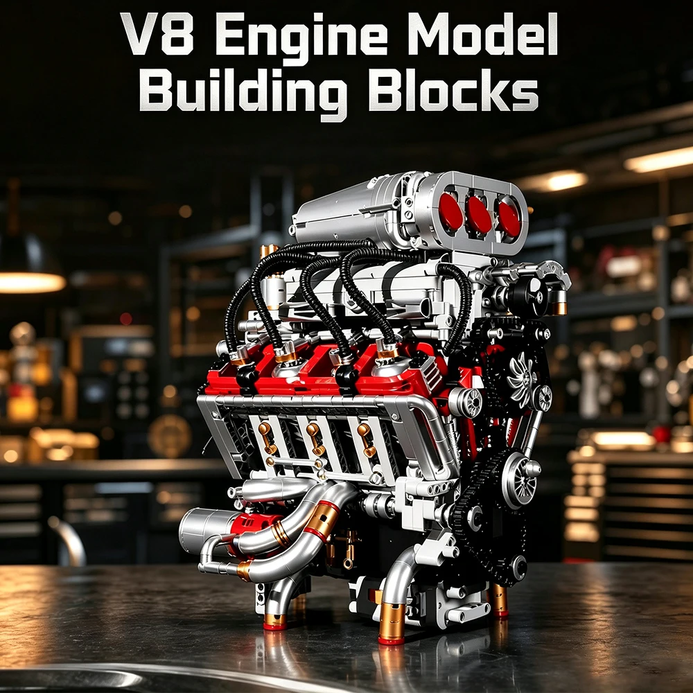 2347 деталей. Высокореалистичная техническая модель мощного двигателя V8. Набор строительных блоков с моторным приводом. Коллекционный подарок-игрушка для демонстрации.
