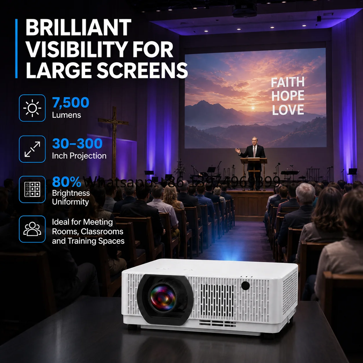 Professional 3LCD Projector 7500 Lumens HDR10 4K Input for Meeting Room and University Classroom