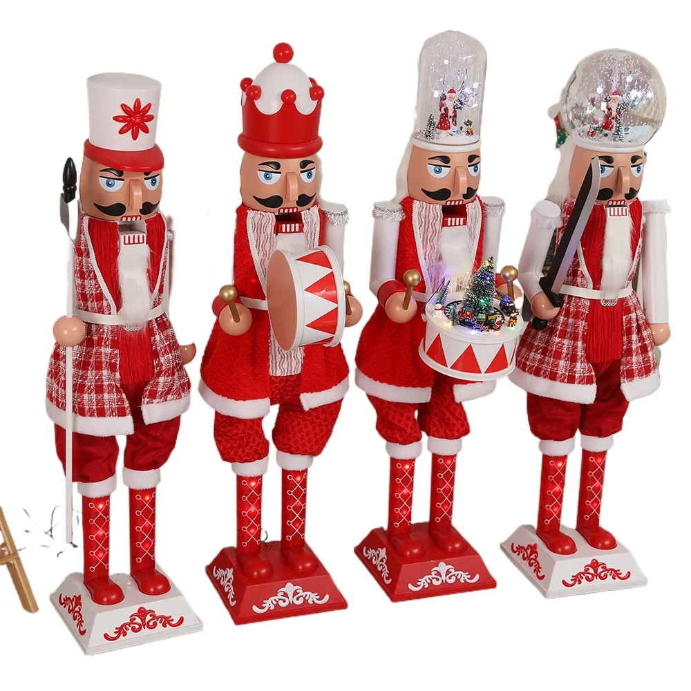 

Christmas Day Decoration Gifts Home Crafts Ornament Nutcracker with Lights Music Snow Standing Ornament