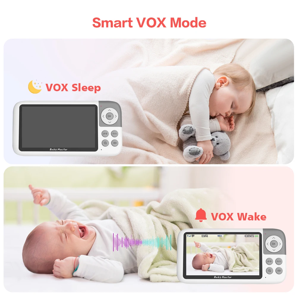 Videocamera per baby monitor da 5,0 pollici 720P Zoom digitale 3X Audio bidirezionale Visione notturna automatica Telecamera di sicurezza con trasmissione 300M VB618