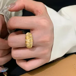 Foydjew New French Style Vintage Pumpkin Textured Design Gold Color Rings For Women Fashion Open Ring Hand Accessories