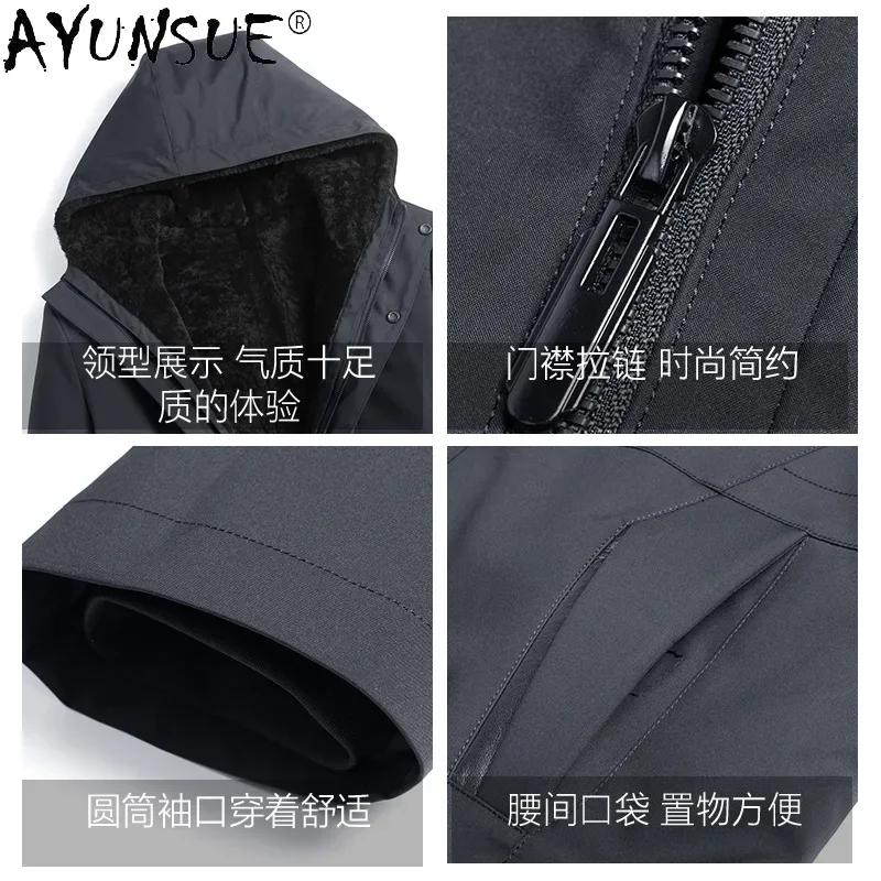 AYUNSUE Winter New Real Fur Parkas Hooded Warm Wool Liner Coat Thick Jackets Zippers Mens Clothing Chaqueta Hombre 2021 WPY4100