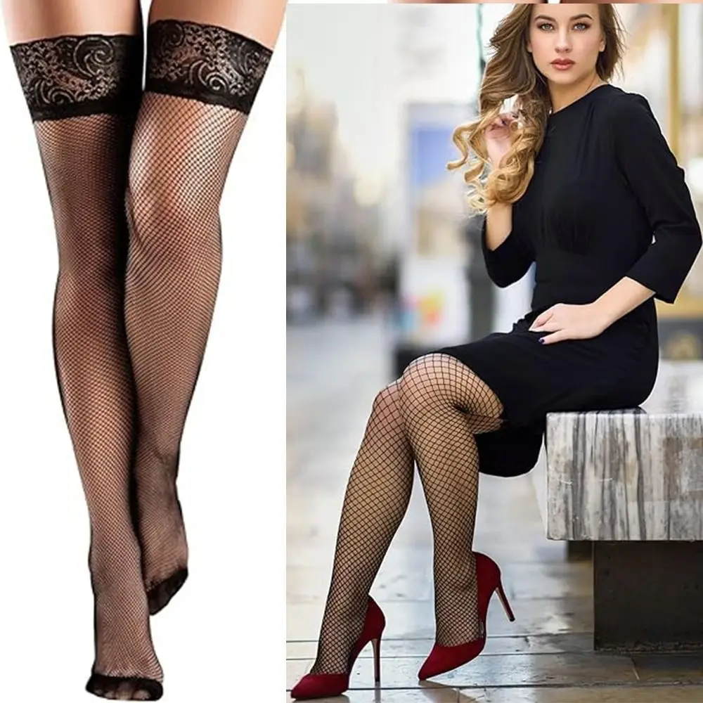 4 Pairs/Set Fishnet Fishnet Thigh High Stocking Silicone Lace Top Sheer Over Knee Over Knee Stocking Silky Thigh High