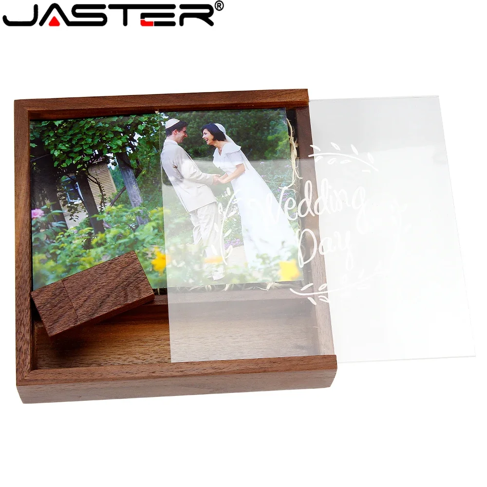 JASTER Wooden Photo Album+usb Flash Drive 64GB Free Color Customization High-speed Pen Drive 32GB Wedding Studio170mm*170mm*35mm