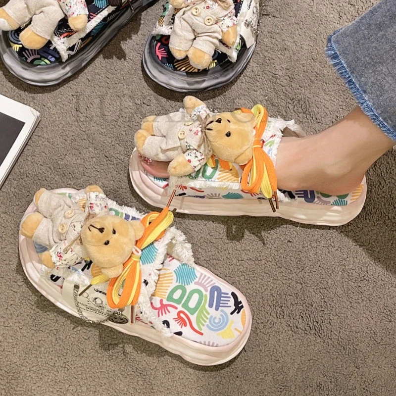 Design Summer Women Graffiti Slippers Platform Shoes Mules Flip Flops Street Sandals Clogs Flat Casual Shoes For Female