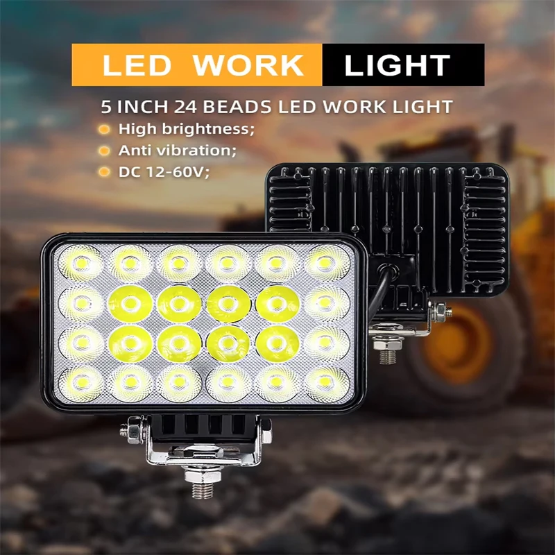 5 بوصة 24 حبة LED جراب ضوء مقاوم للصدمات فائق السطوع 72 واط ضوء القيادة على الطرق الوعرة للمركبات الهندسية الثقيلة #2
