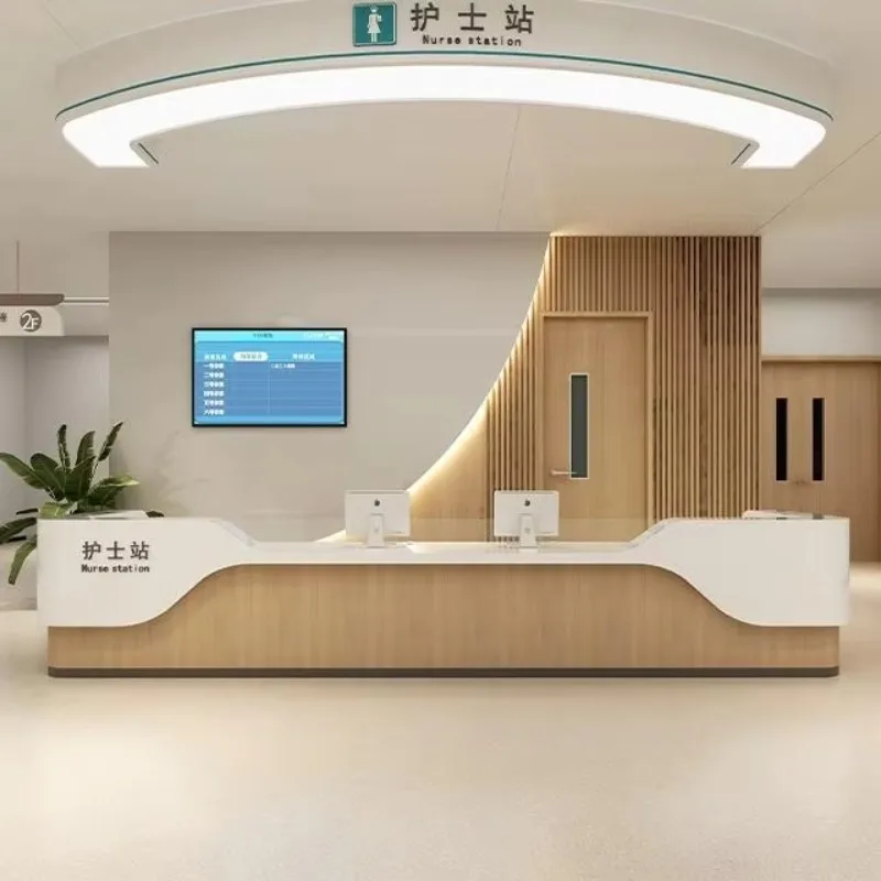 Custom Blue Corner Hospital Nurse Station Reception Desk Size Orthopaedic Clinic Reception Desk