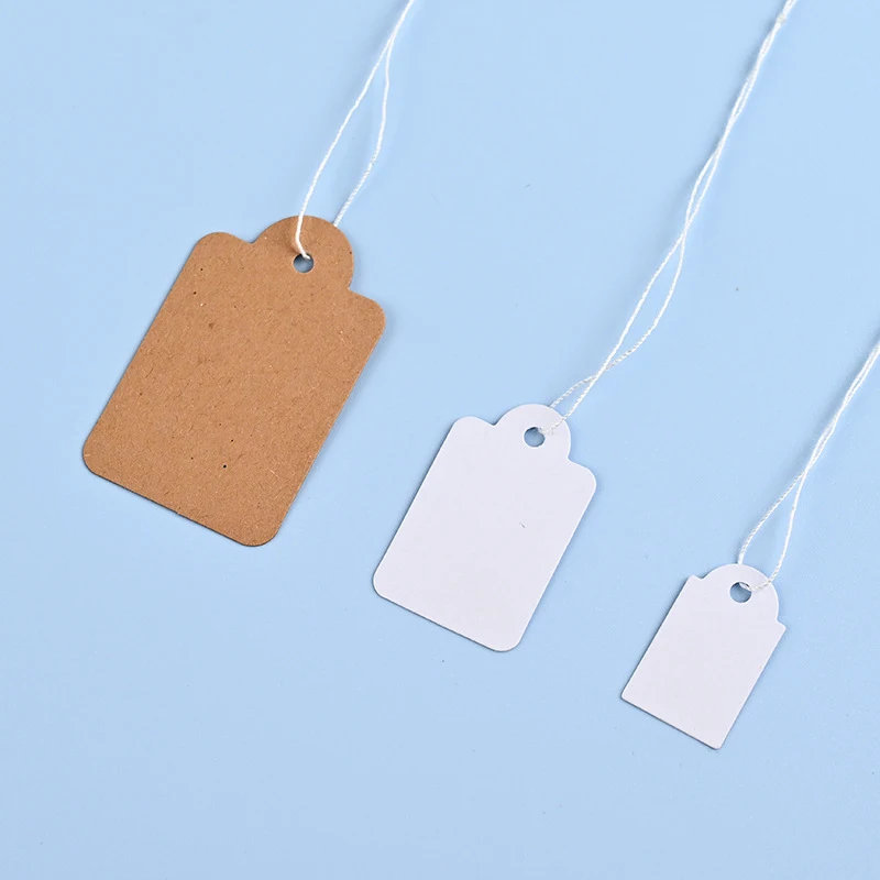 100Pcs Blank Label Tags With String Hand-Written Kraft Paper Watch Jewelry Price Tags Clothing  Price Label Paper Cards