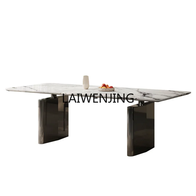 MJY  minimalist supercrystalline stone dining table and chairs stainless steel round rock slab small apartment dining table