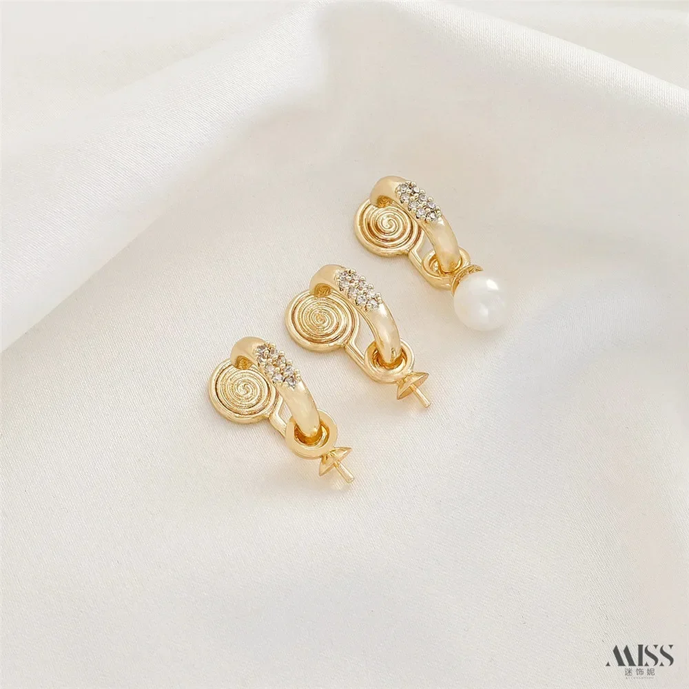 14K Gold-plated Mosquito Coil, Pearl Disc, Bead Holder with Hanging Four Petal Flower Ear Clip DIY Handmade Earring Accessories
